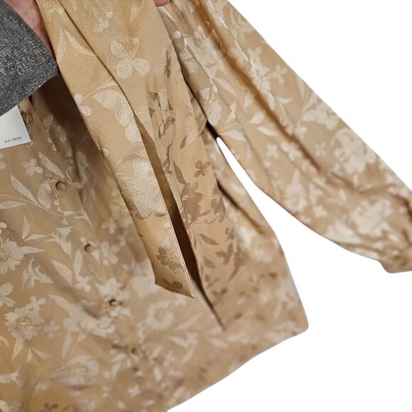 Calvin Klein NWT PXL Gold Floral Large Prints Tie Neck Bow Blouse. Career. Sexy - Picture 13 of 15